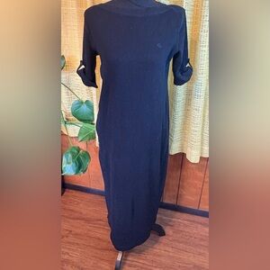 Ralph Lauren 100% Cotton Black Ribbed Mid Sleeve Midi Sweater Dress size M